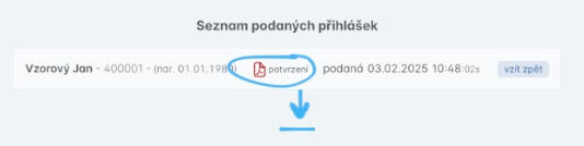 kontrola přihlášky stažení potvrzení